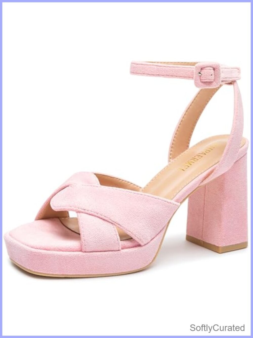 Chunky Platform Heels Women Suede Open Toe Ankle Strap Dress Sandals